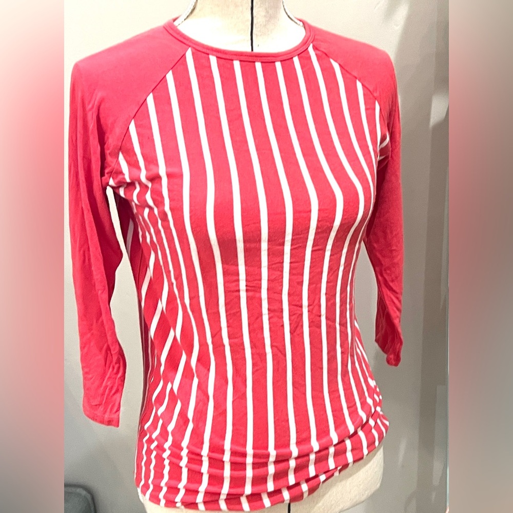 LuLaRoe Red and White Striped Long Sleeve Top